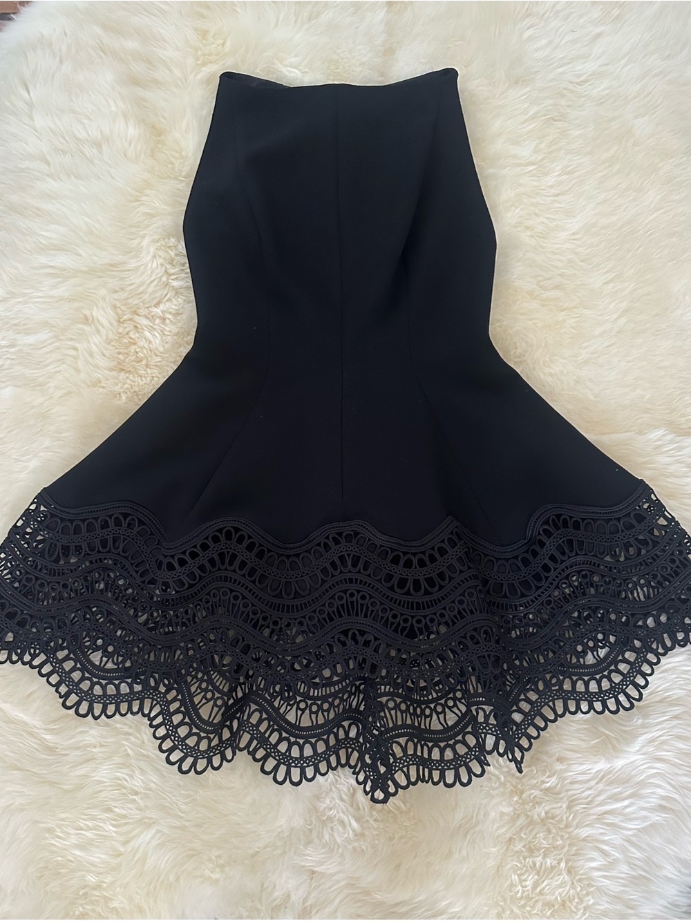 Beautiful  Lela Rose Black high and low Dress with Lace Hem